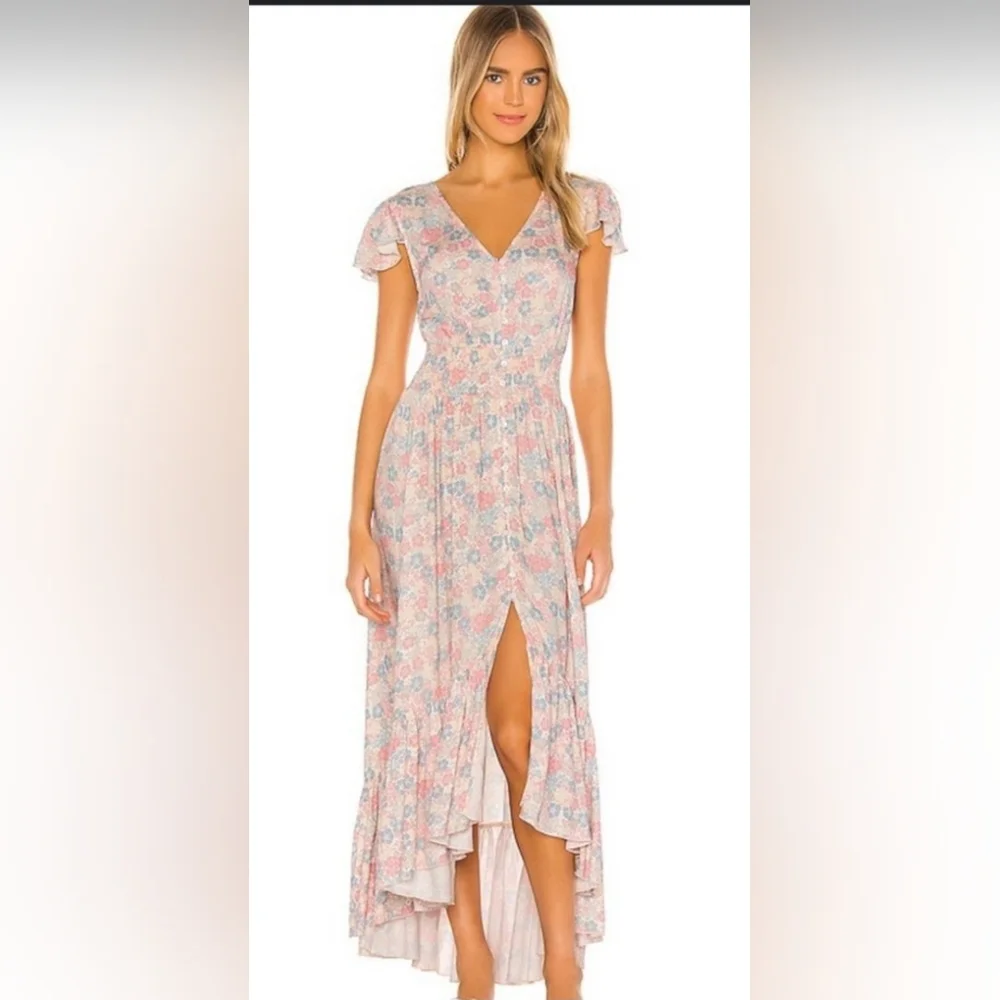 NWT! Luxe Bobi Anthro Pastel Chic Floral Print Ruffled Cottagecore Maxi Dress XS - Picture 10 of 16